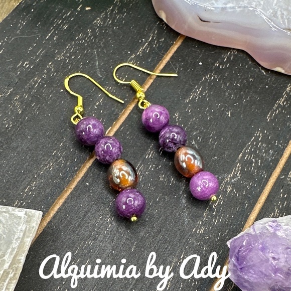 Purple turquoise Bon Bon gold dangle earrings - Picture 1 of 1